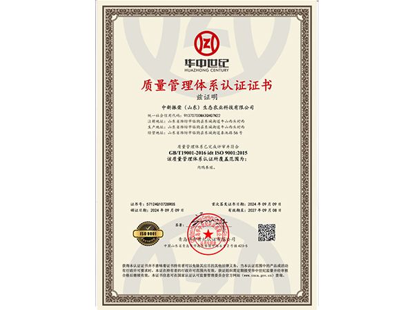 質(zhì)量管理體系認(rèn)證證書